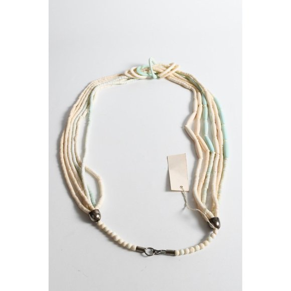 Vintage 1980s Bone Light Aqua Blue Long Necklace | 30" Length - Picture 8 of 9